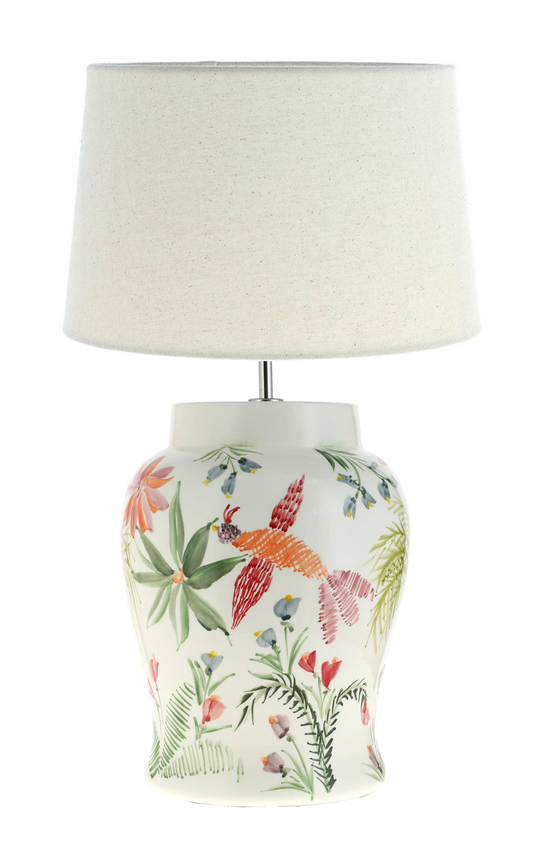 LAMPARA ASIA 3 PAJARO ROJO PANTALLA CRUDA