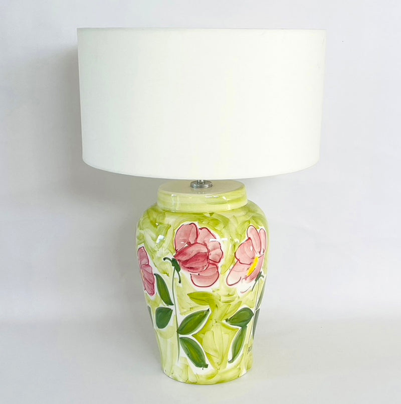 LÁMPARA ORIENTAL 2 FLORES ROJAS FONDO VERDE