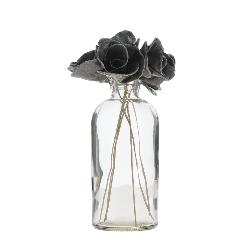 BOTELLA CON ROSAS GRIS
