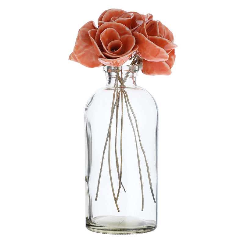 BOTELLA CON ROSAS NARANJO