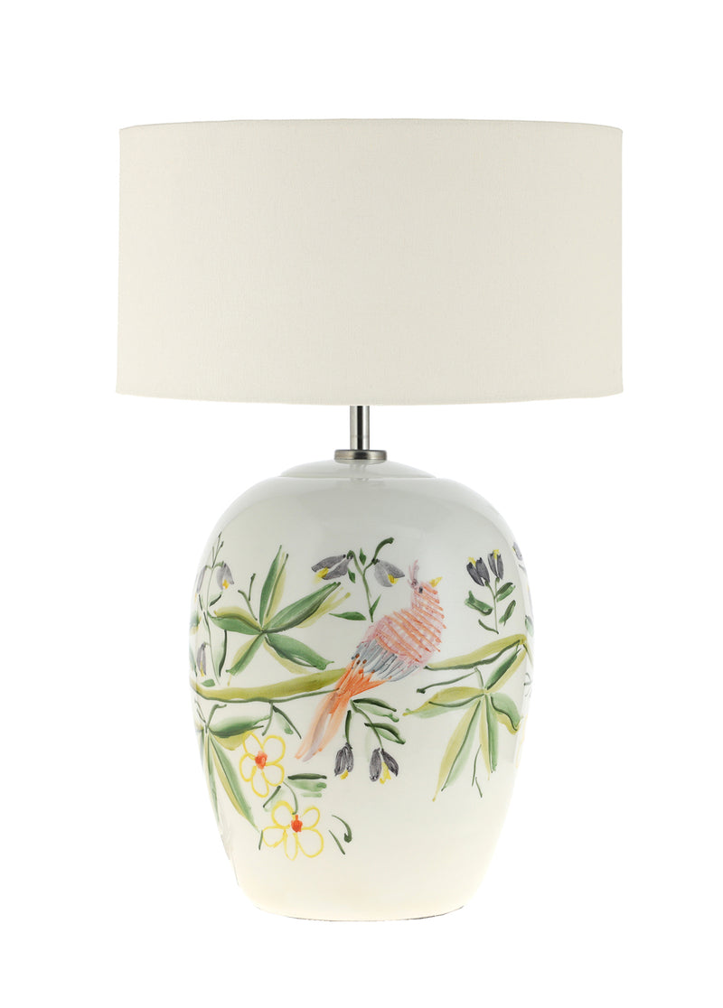 LAMPARA ORIENTAL 2 PAJARO  PANTALLA CRUDO