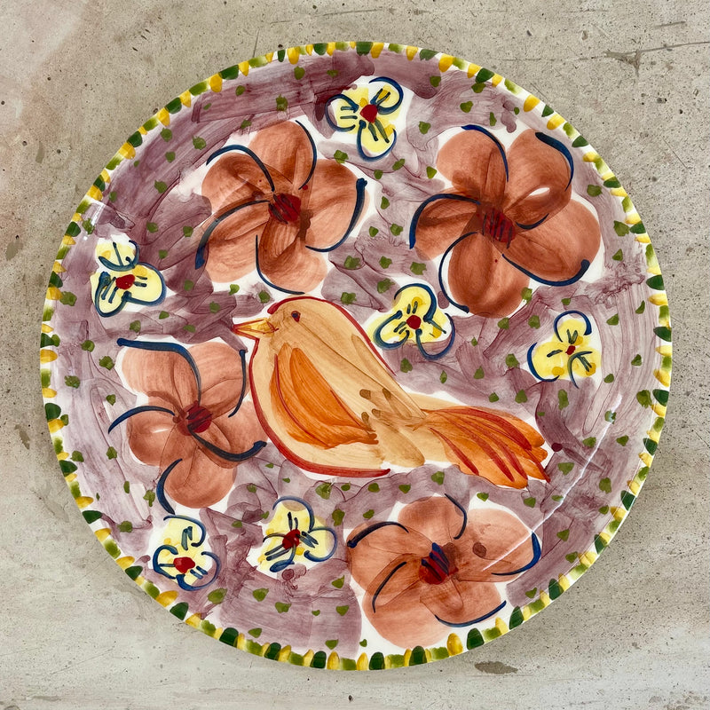 PLATO PÁJARO TERRACOTA PINTADO A MANO