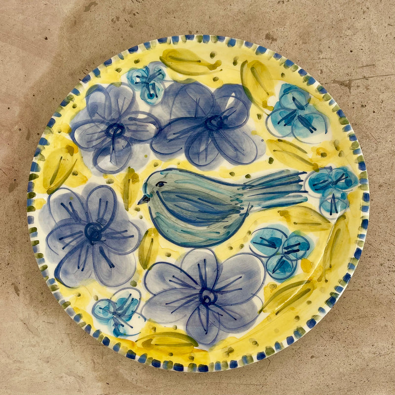 PLATO PÁJARO ÍNDIGO PINTADO A MANO