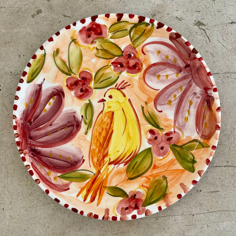 PLATO PÁJARO MOSTAZA PINTADO A MANO