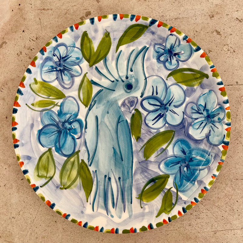 PLATO CACATÚA ÍNDIGO PINTADO A MANO