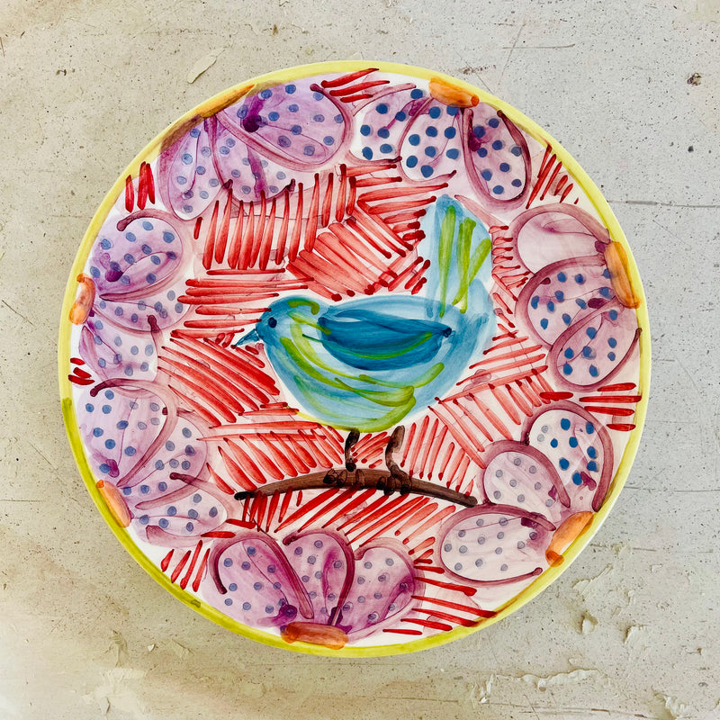 PLATO PAJARITO AZUL PINTADO A MANO