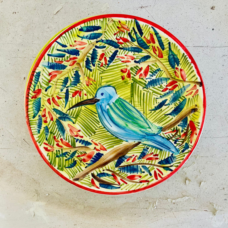 PLATO PICAFLOR AZUL PINTADO A MANO